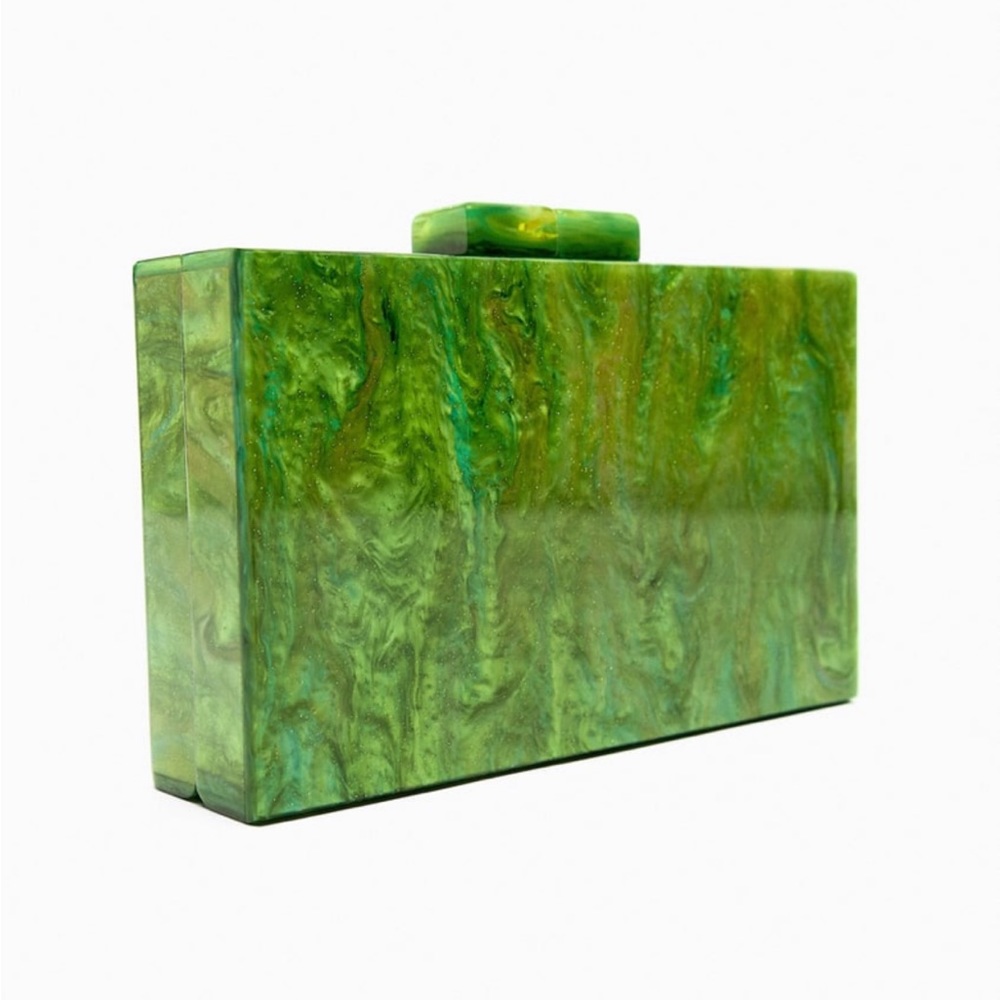 Zara green acrylic box shaped clutch hard shell NWT
